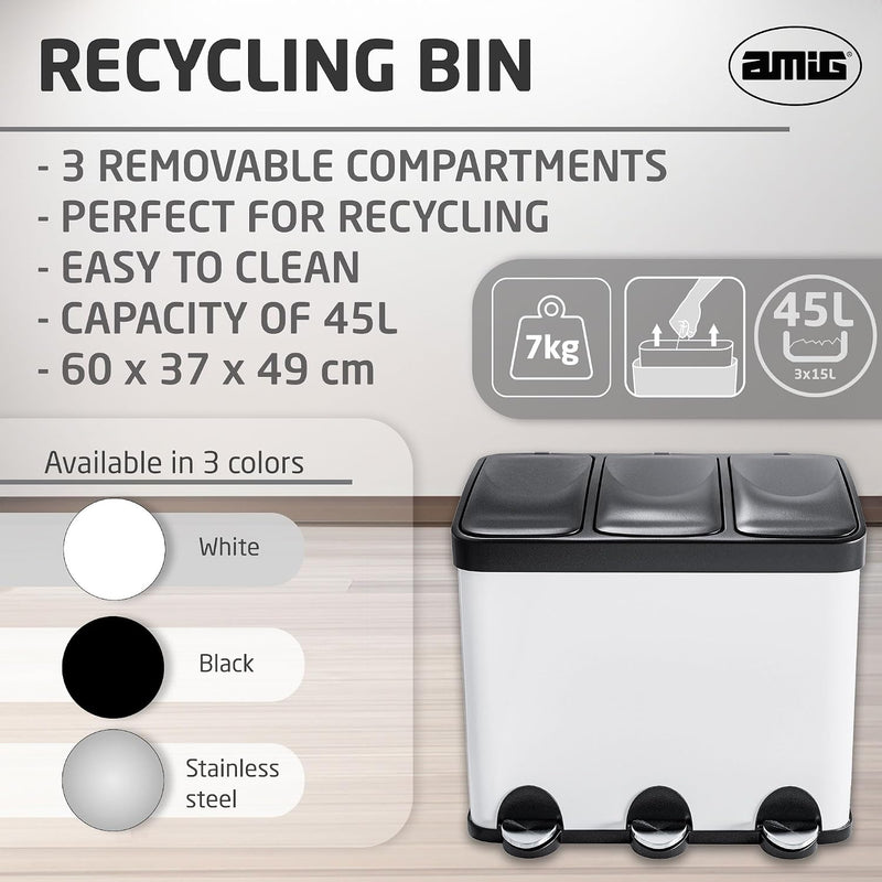 Triple Pedal Bin 45 Litres Mod
