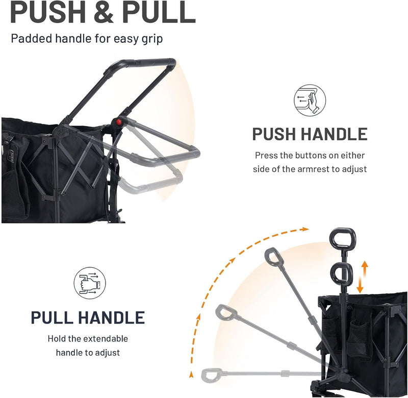 Trolley 250L Folding Wagon with Canopy Push Pull