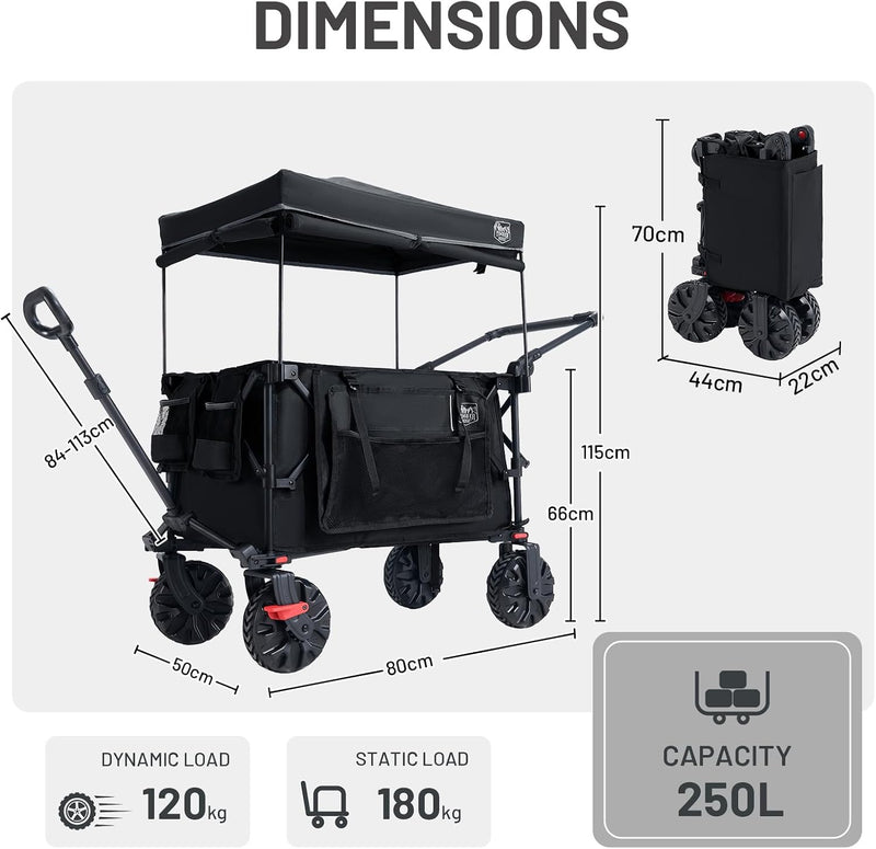 Trolley 250L Folding Wagon with Canopy Push Pull