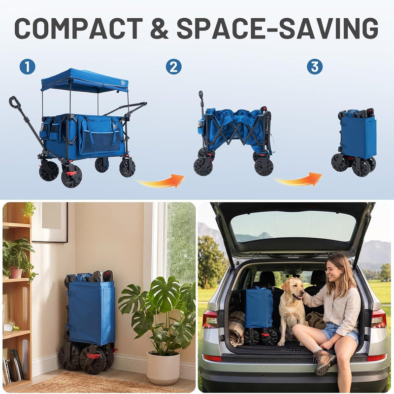 Trolley 250L Folding Wagon with Canopy Push Pull