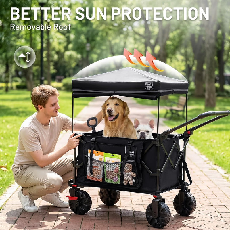 Trolley 250L Folding Wagon with Canopy Push Pull