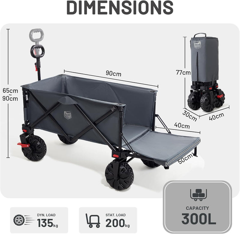 Trolley 300L with Brakes Folding Beach Cart Tailgate