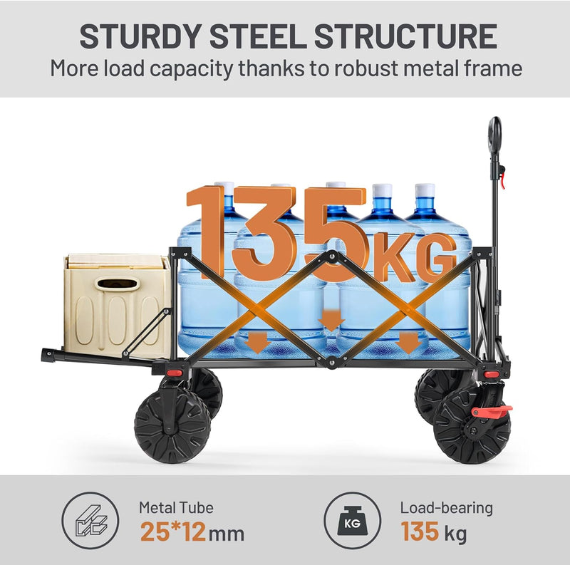 Trolley 300L with Brakes Folding Beach Cart Tailgate