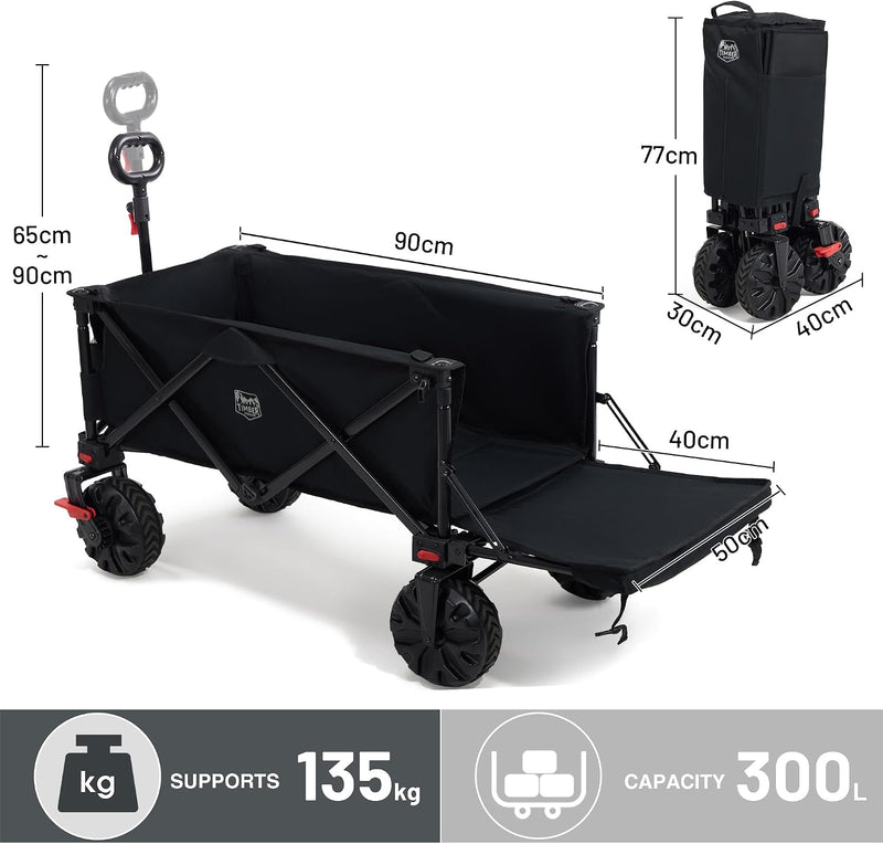 Trolley 300L with Brakes Folding Beach Cart Tailgate
