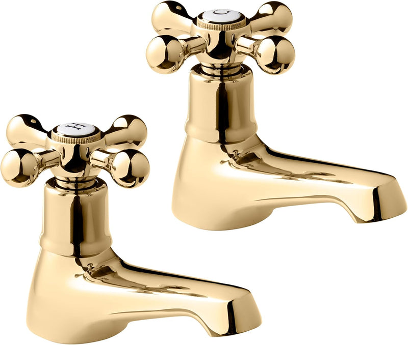 Tudor Bath Taps Traditional Brass Victorian Style Cross (Set of 2)