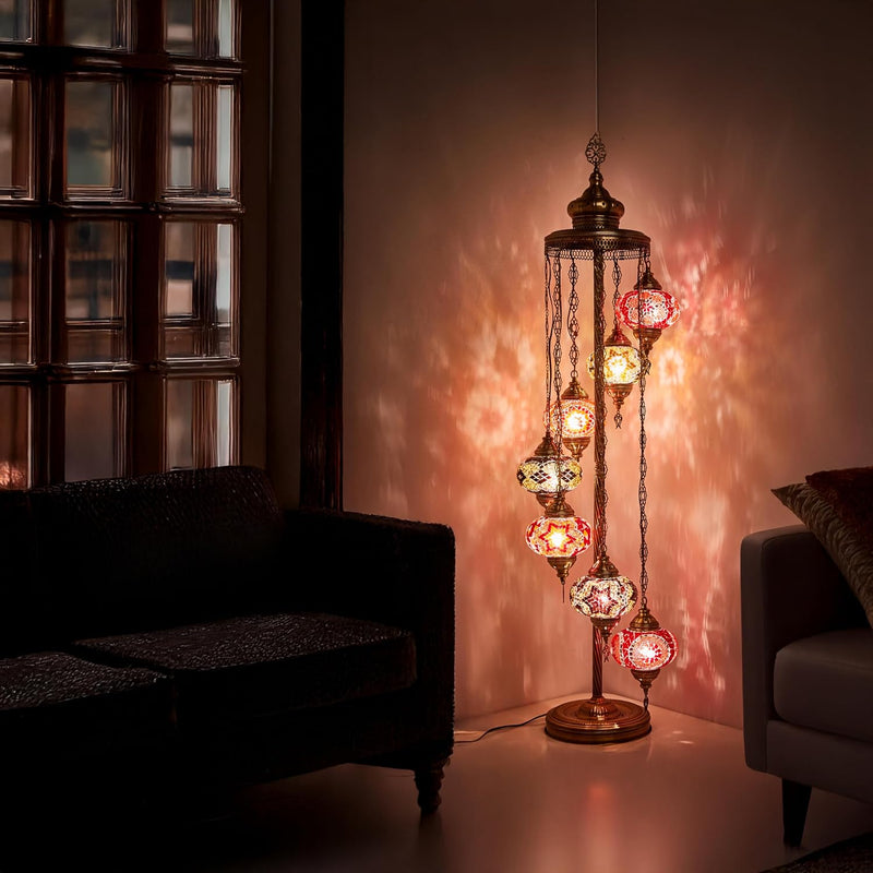 Turkish Moroccan Mosaic Floor Lamp 7 Globes 5FT