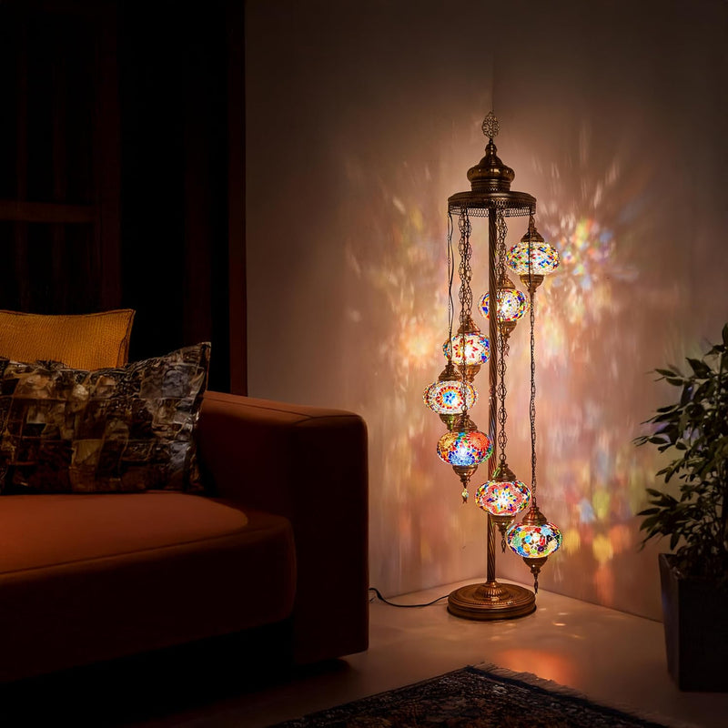 Turkish Moroccan Mosaic Floor Lamp 7 Globes 5FT