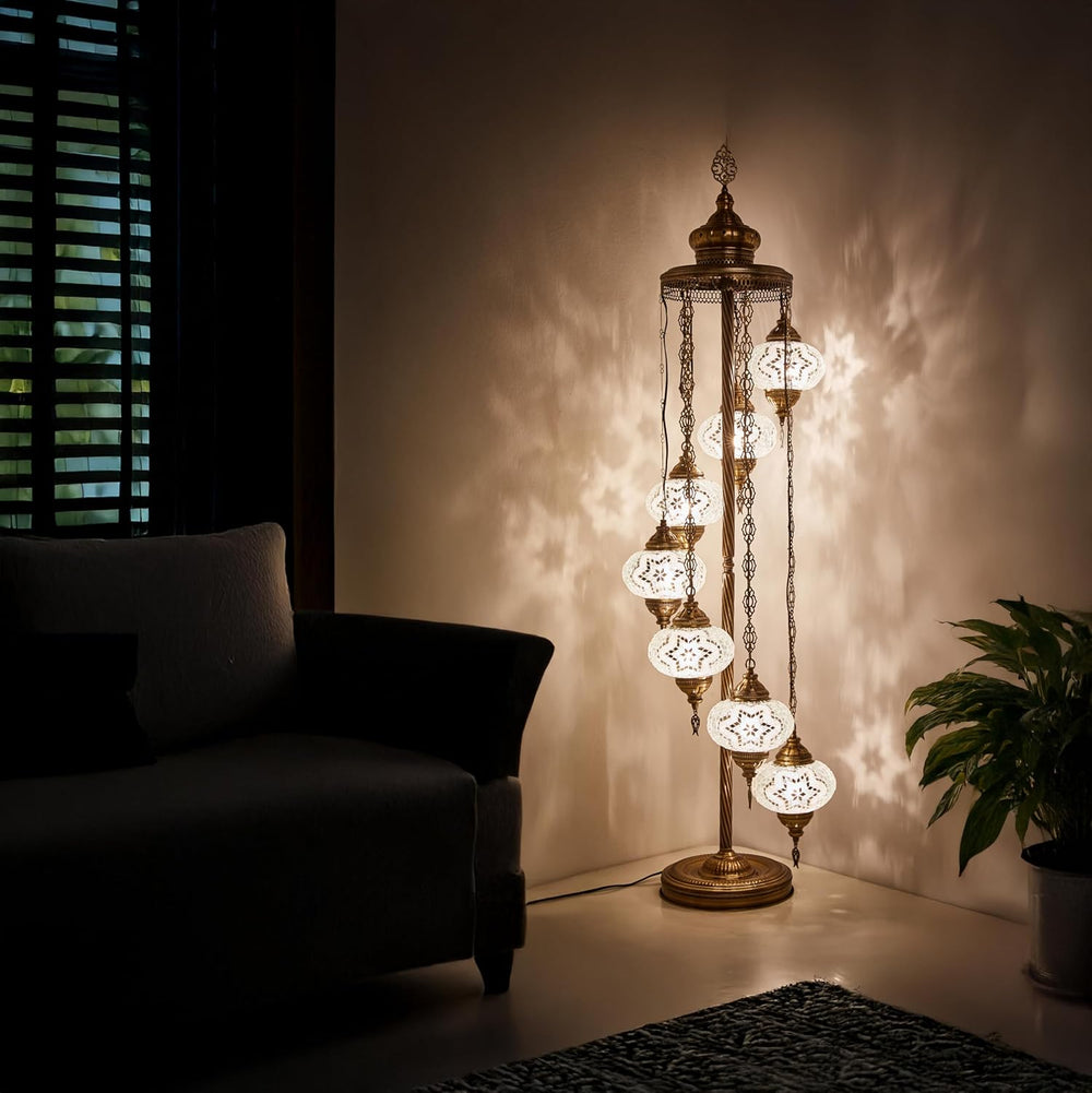 Turkish Moroccan Mosaic Floor Lamp 7 Globes 5FT