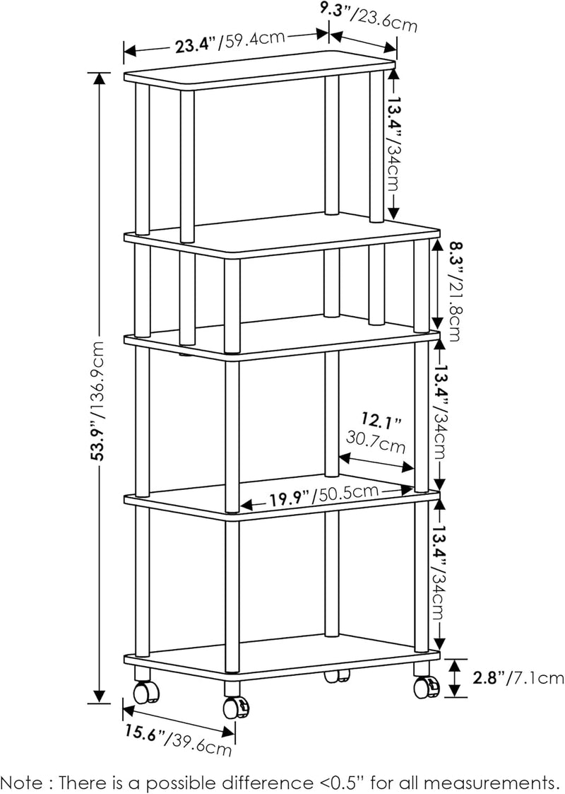 Turn-N-Tube Bakers Rack with Wheels 4-Tier Kitchen Storage