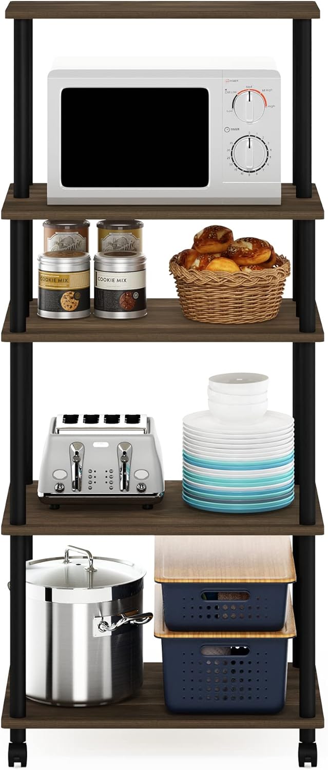 Turn-N-Tube Bakers Rack with Wheels 4-Tier Kitchen Storage