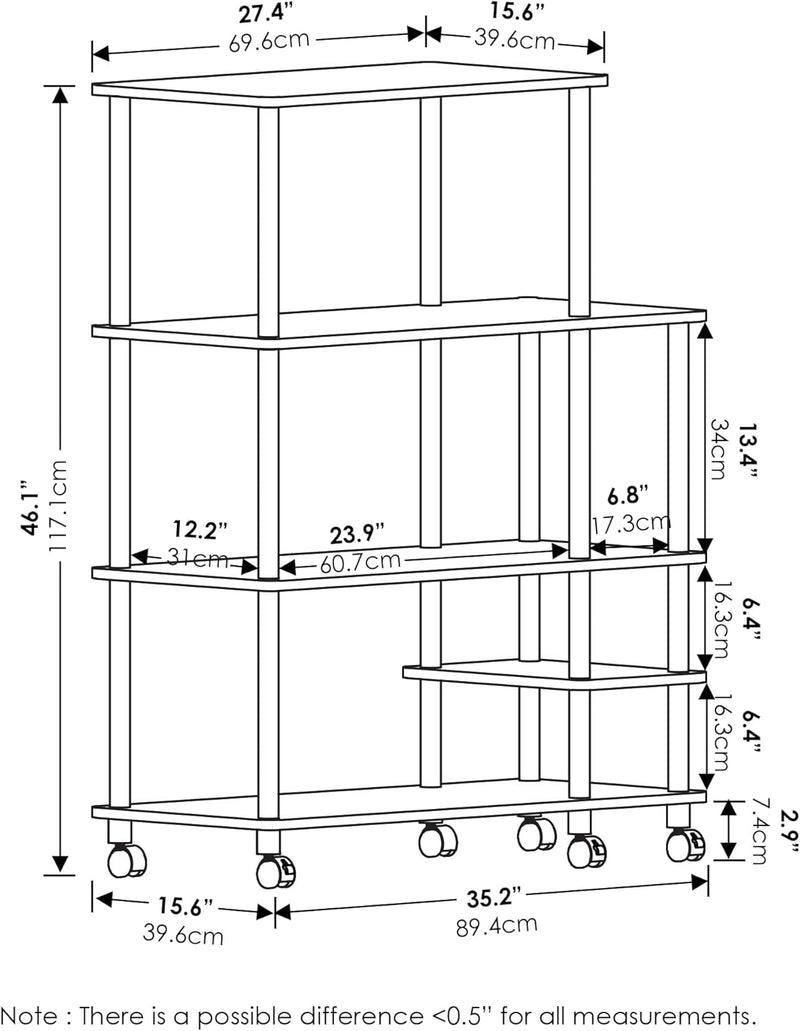 Turn-N-Tube Bakers Rack with Wheels 4-Tier Kitchen Storage