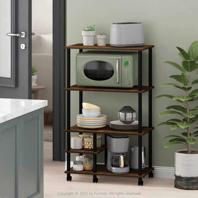 Turn-N-Tube Bakers Rack with Wheels 4-Tier Kitchen Storage