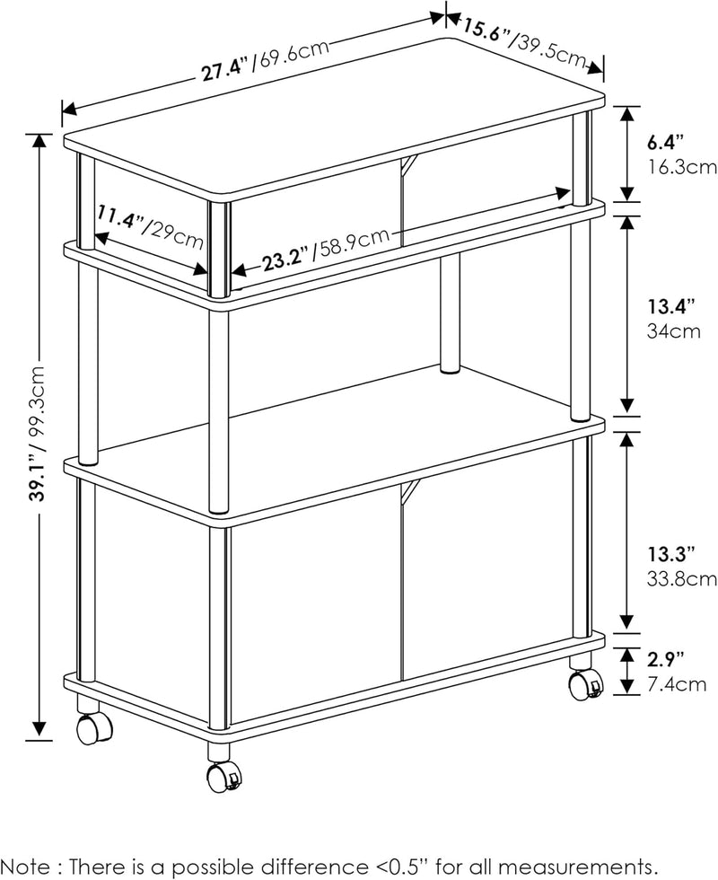 Turn-N-Tube Bakers Rack with Wheels 4-Tier Kitchen Storage