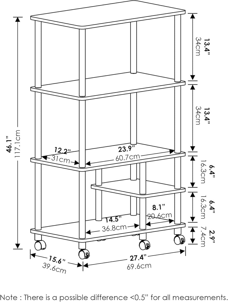 Turn-N-Tube Bakers Rack with Wheels 4-Tier Kitchen Storage
