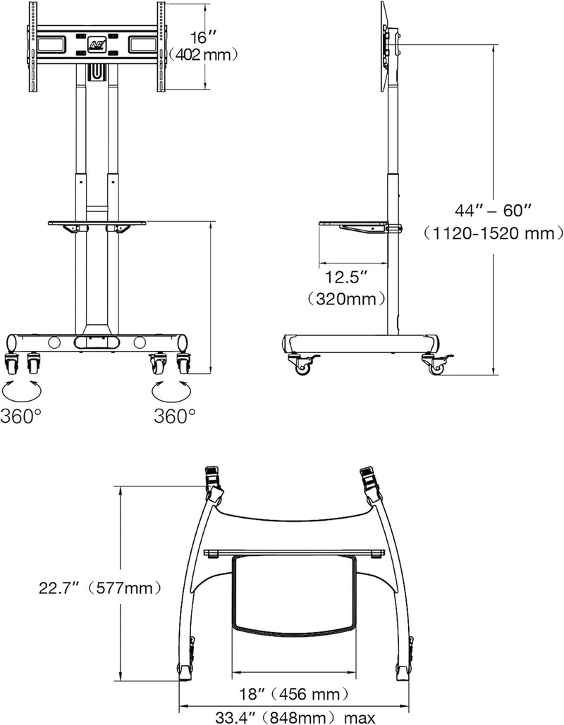 TV Cart Stand with Caster Swivel Foot