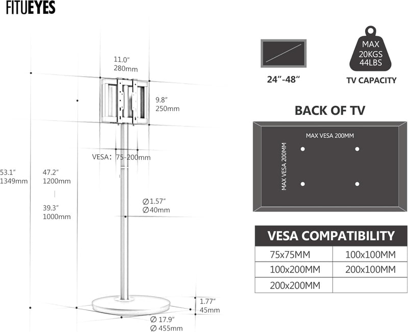 TV Floor Stand for 24-48 Inch Minimalism Corner