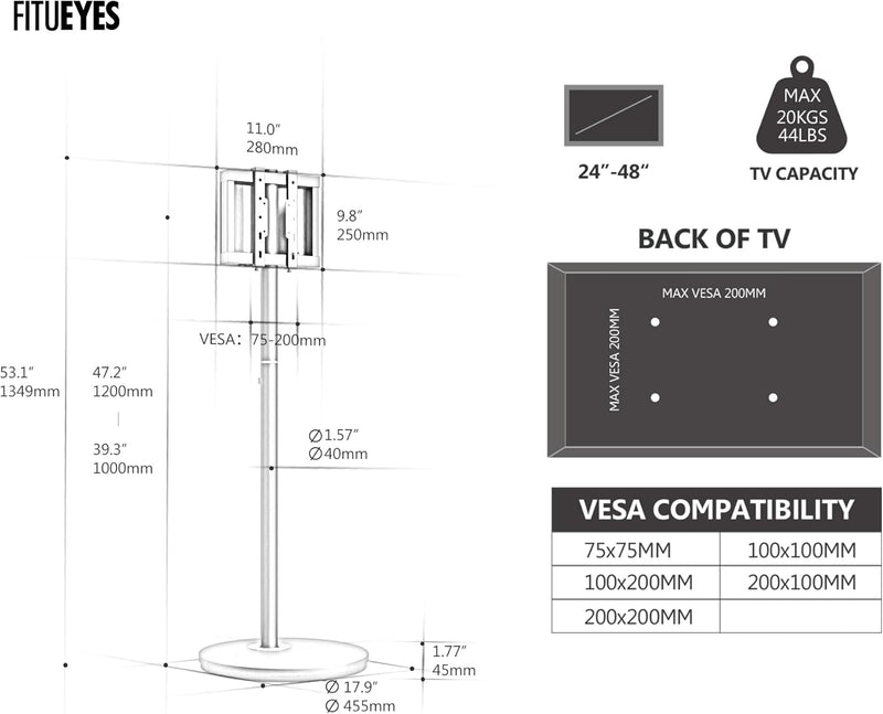 TV Floor Stand for 24-48 Inch Minimalism Corner