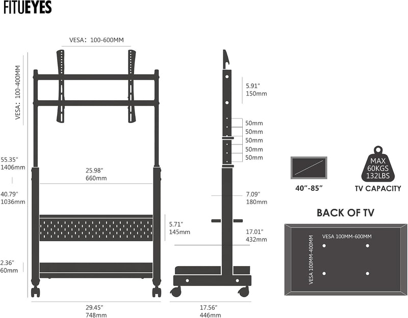 TV Floor Stand on Wheels for 40-85" Screens