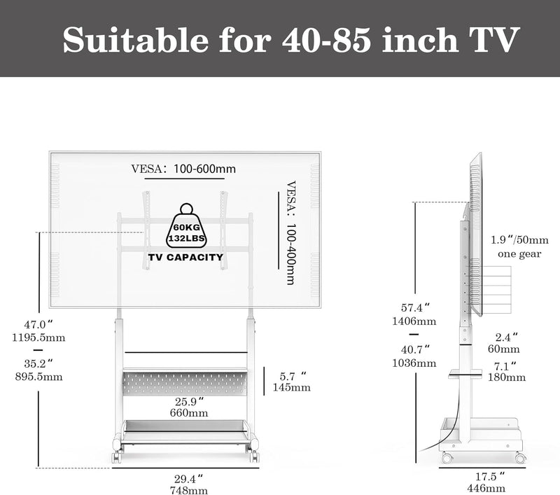 TV Floor Stand on Wheels for 40-85" Screens