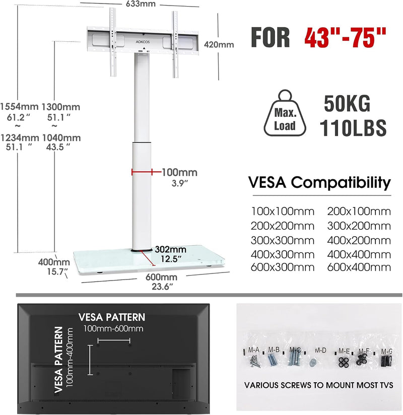 TV Floor Stand Tall for 43 to 75
