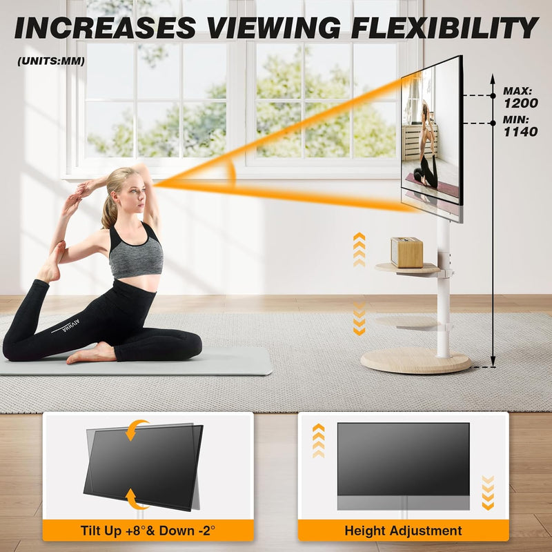TV Floor Stand with Hidden Wheels for 32-65