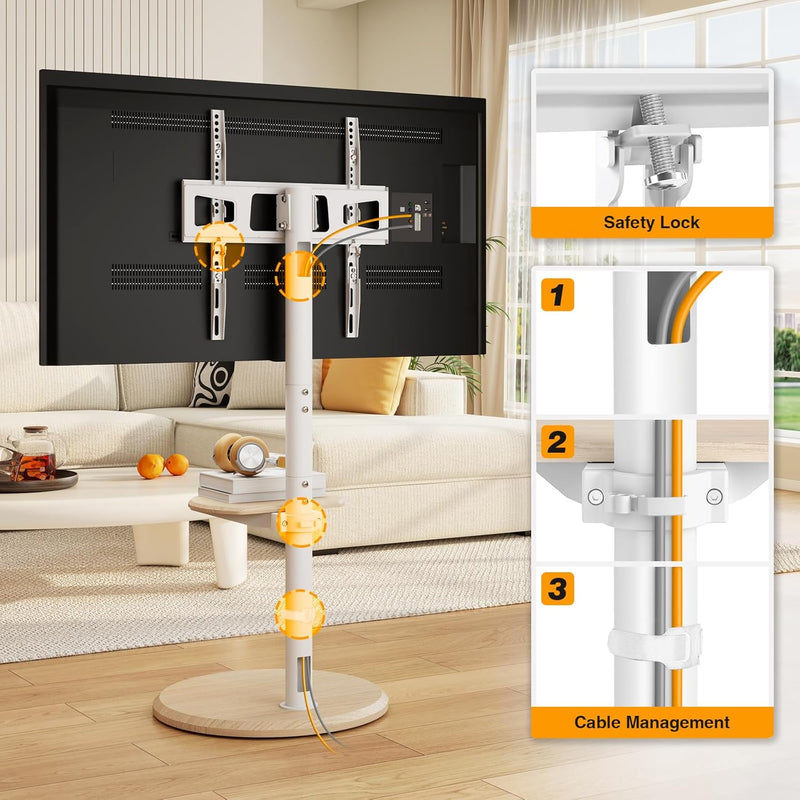 TV Floor Stand with Hidden Wheels for 32-65