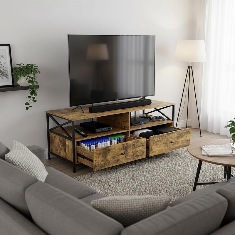 TV Lowboard with 2 Compartments Drawers Fits Up