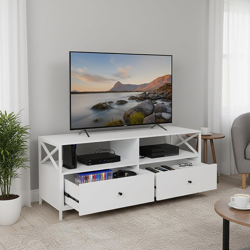 TV Lowboard with 2 Compartments Drawers Fits Up