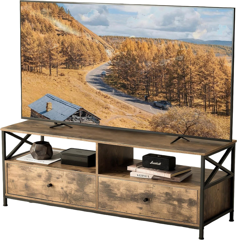 TV Lowboard with 2 Compartments Drawers Fits Up