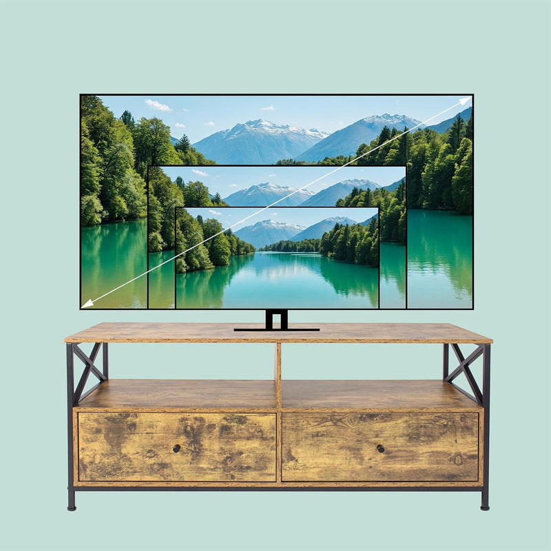 TV Lowboard with 2 Compartments Drawers Fits Up