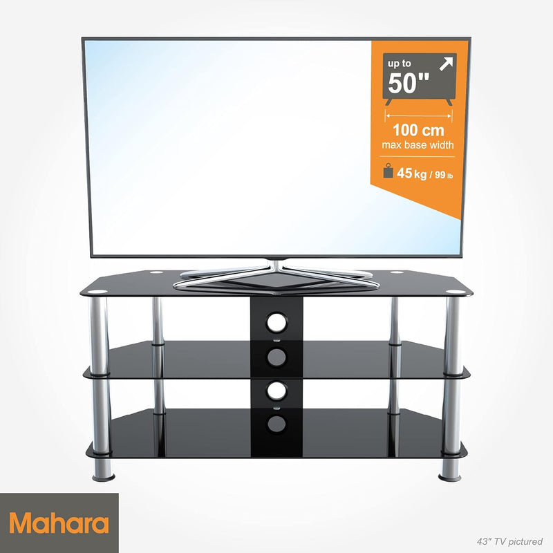TV Stand Glass 100CM Wide with Shelves
