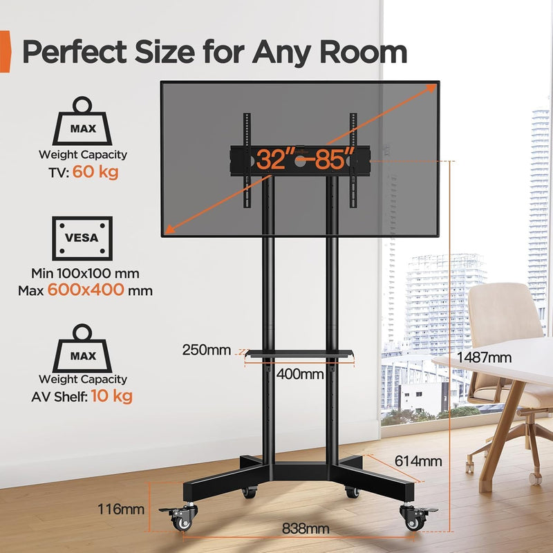 TV Stand on Wheels for 32-85 Inch Screens