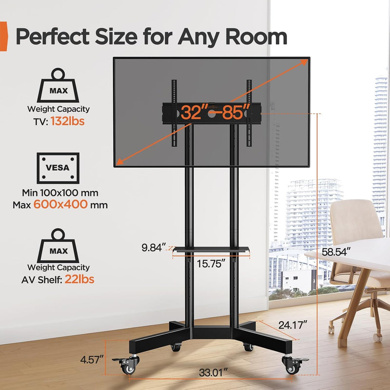 TV Stand on Wheels for 32-85 Inch Screens