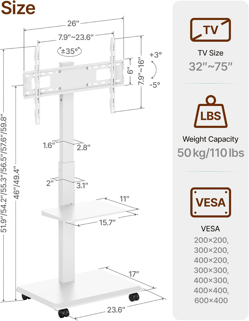 TV Stand on Wheels for 37-75 Inch Up