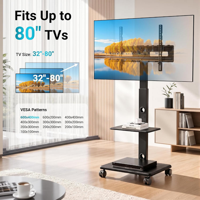 TV Stand on Wheels Height Adjustable Floor Mount