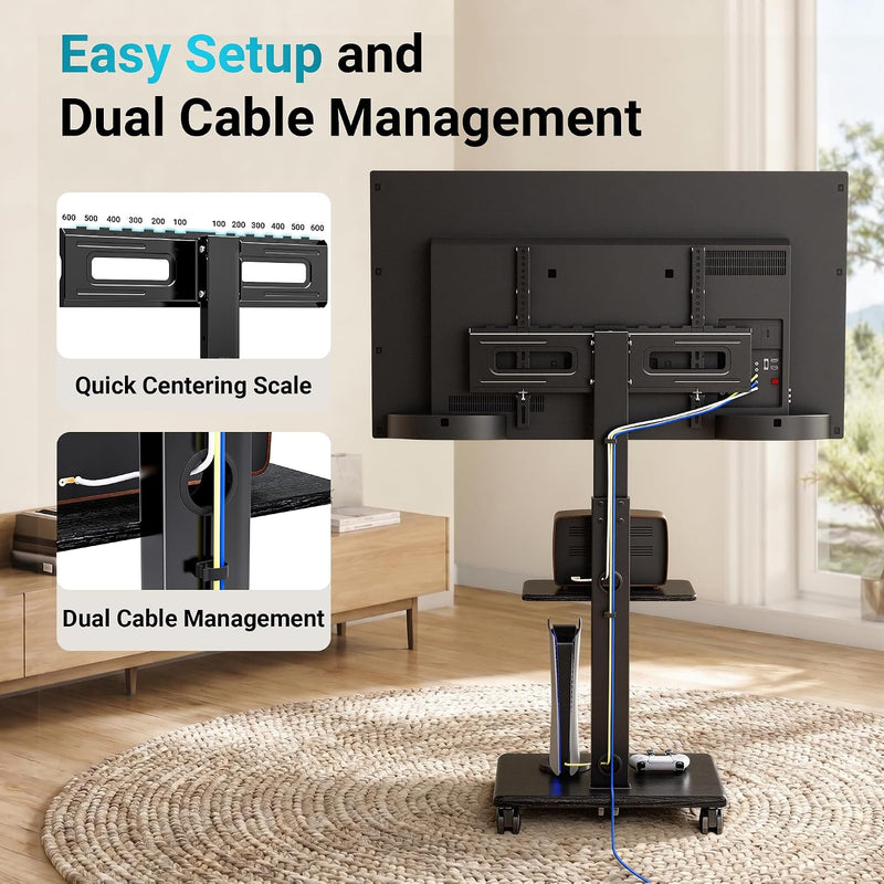 TV Stand on Wheels Height Adjustable Floor Mount