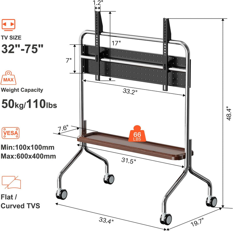 TV Stand on Wheels Shelf and Peg Board
