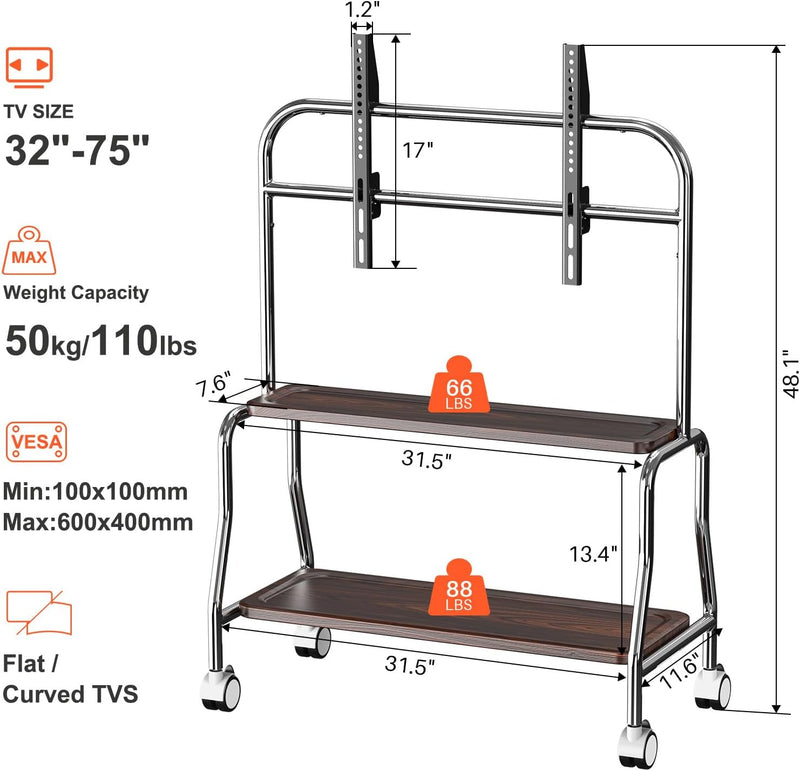 TV Stand on Wheels Shelf and Peg Board