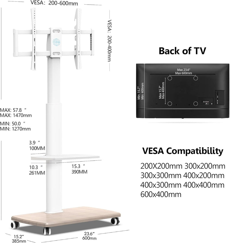 TV Stand on Wheels with 2 Shelves