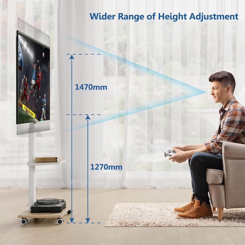 TV Stand on Wheels with 2 Shelves