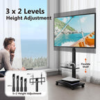 TV Stand on Wheels with 2 Shelves