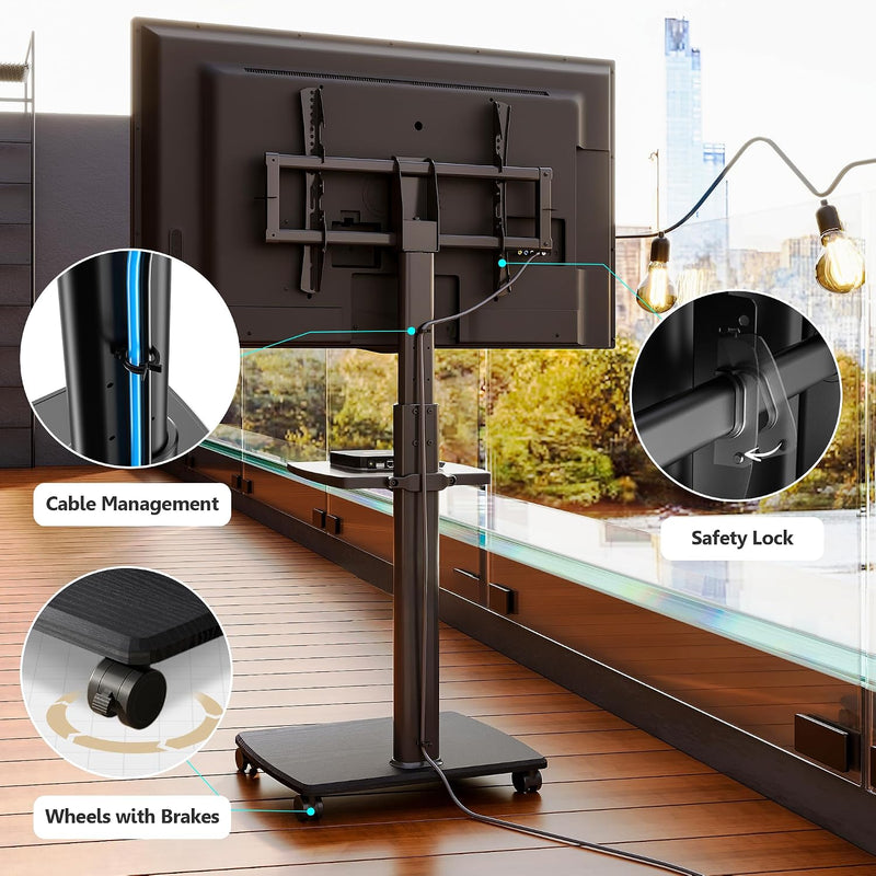 TV Stand on Wheels with 2 Shelves