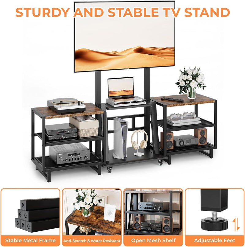 TV Stand on Wheels with 2 Side Table