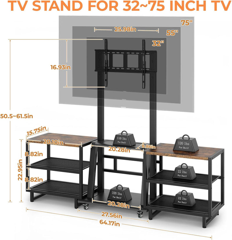 TV Stand on Wheels with 2 Side Table