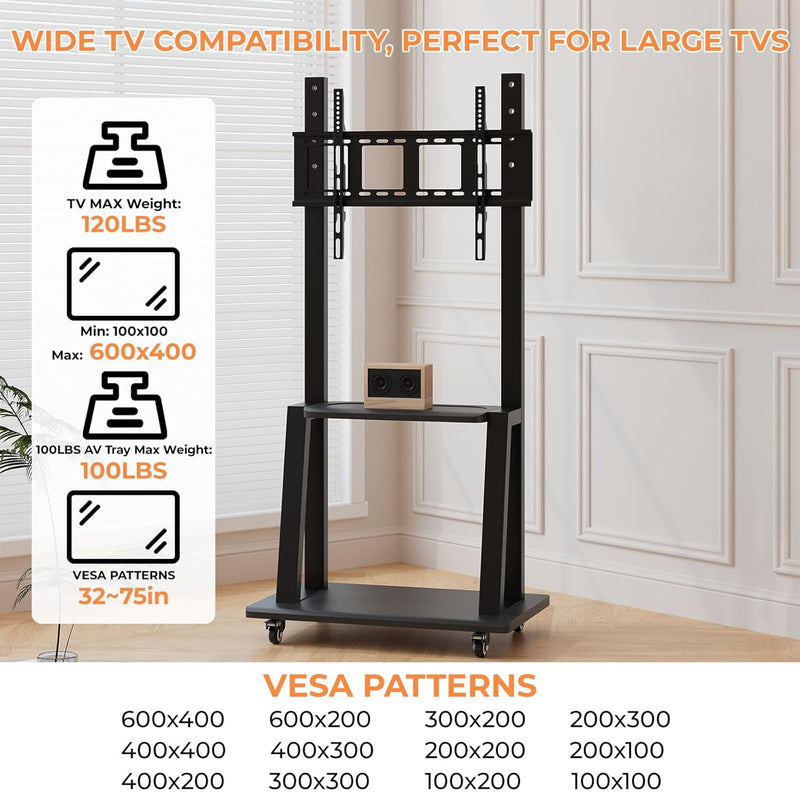 TV Stand on Wheels with 2 Side Table