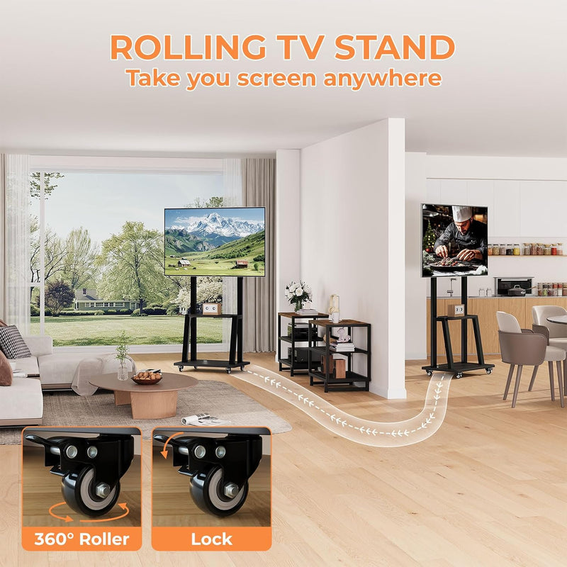 TV Stand on Wheels with 2 Side Table