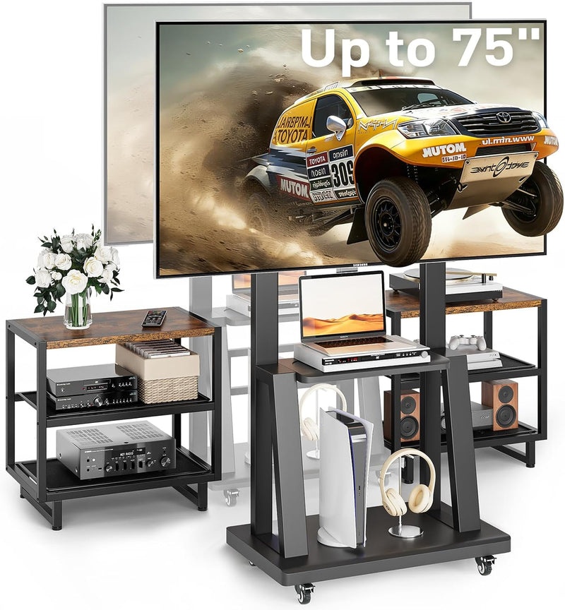 TV Stand on Wheels with 2 Side Table
