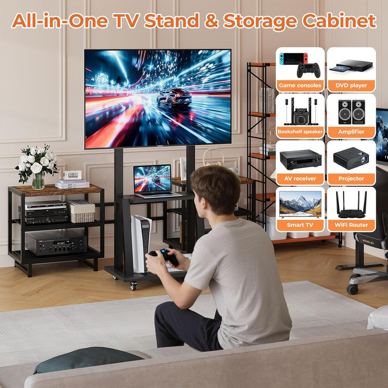 TV Stand on Wheels with 2 Side Table