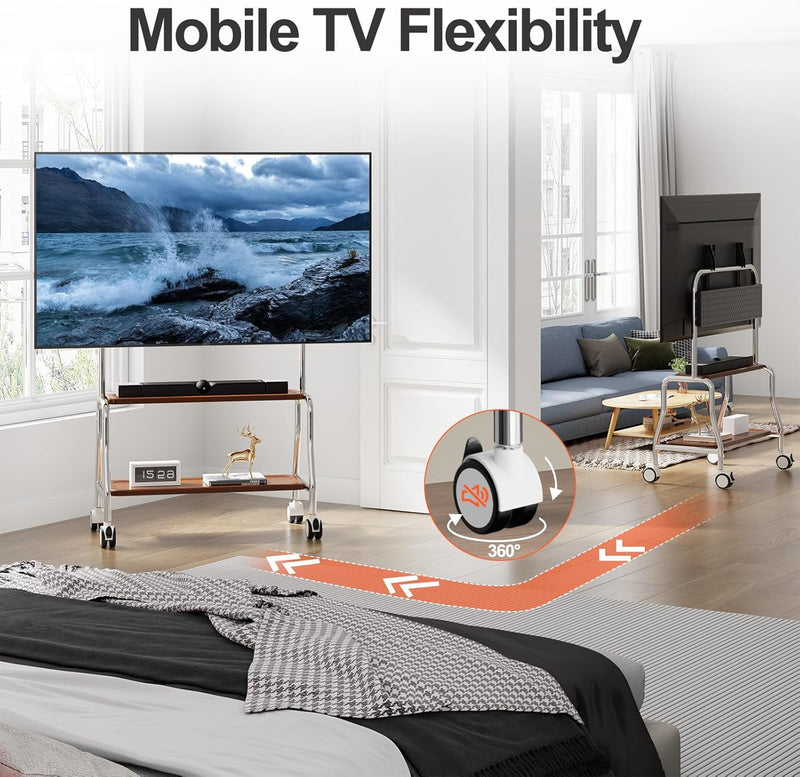 TV Stand on Wheels with 2-Tier Shelves