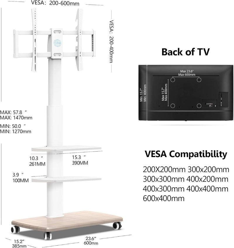TV Stand on Wheels with 3 Shelves
